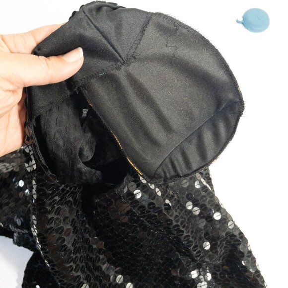 Vintage Black Sequin Peplum Long Sleeve Dress By Chaozhou Hand Stitched Embroide - Picture 11 of 11